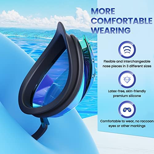 Óculos de natação de 3 pacote Nazrio, óculos de natação para homens para homens adultos e jovens anti-capa, sem vazamento de proteção UV clássica