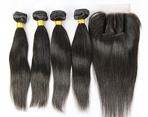 2018 Popular Dajun Hair 8A de 3 vias Fechamento de renda com pacotes de pacote de cabelo virgens brasileiros retos OFERECIMENTOS
