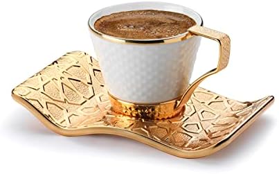 Sr. Zoni Espresso Turkish Coffee Cups com suportes de metal e pires