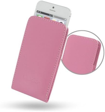 Pdair vertical bolsa de capa para a maçã iphone 5 feita de couro de proteção macia de proteção - rosa