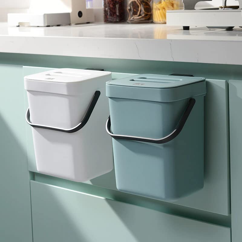 Lata de lixo de plástico de cozinha, lata de lixo pendurada de 3l para o balde de lixo de lixo de banheiro montado na parede de cozinha com capa, azul