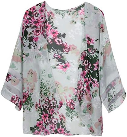 Coberturas de verão para mulheres casuais kimono cardigans malha 3/4 sino de luva de sino/boho floral chiffon praia tops