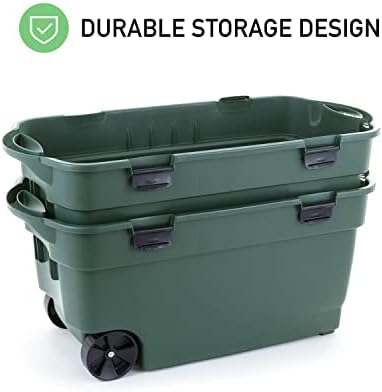 Totas de armazenamento com rodas EcoSense da Rubbermaid, pacote de 40 gal de 2, caixas duráveis ​​e reutilizáveis ​​com tampas de trava para garagem ou organização doméstica, feitas de materiais reciclados