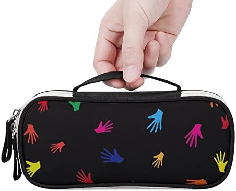 Colorido handprint hand high capacony canet capa portátil transportar bolsa de maquiagem bolsa de armazenamento de caneta com fechamento de zíper