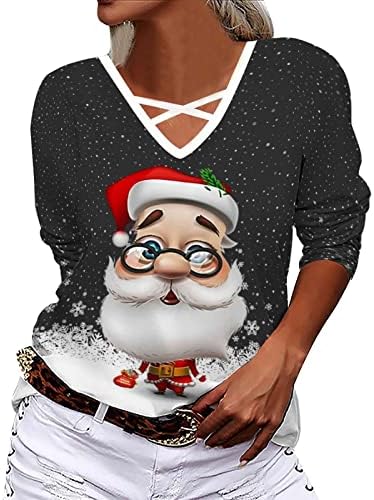 Mulheres impressas de Natal Lady Loue Full Tshirt Tops Tops Casual Camisa Longa Mulheres Mulheres de Manga Longa Tops Atléticos