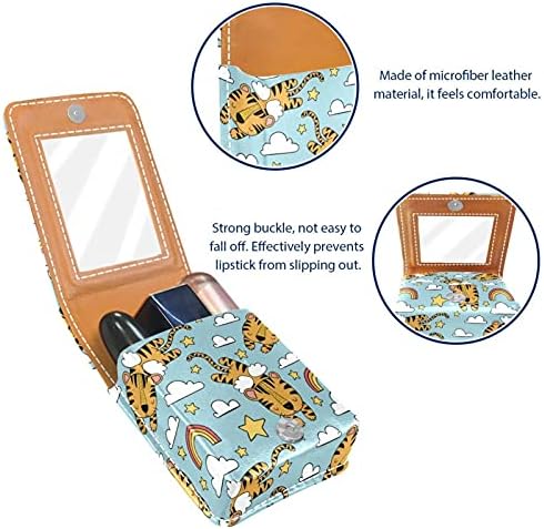 Caixa de batom com espelho Tiger Design Lip Gloss Suports portátil Lipstick Storage Box Travel Bolsa de maquiagem