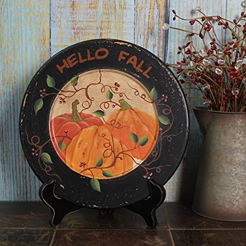 CvhomedEco. Primitivas Antique Pumpkin Painted Wood Decorativo Placas Halloween Display “Hello Fall” Plate de madeira Home Decor