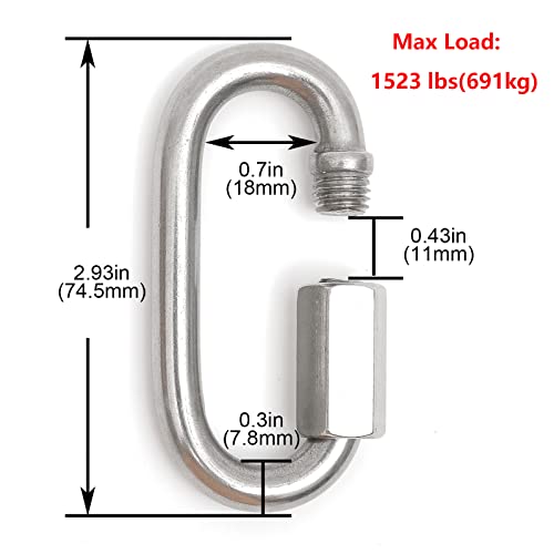 Cadbibe 2pcs 304 Aço inoxidável M8 Corrente rápida Link para moradia pesada, conector de travamento de forma de rosca resistente