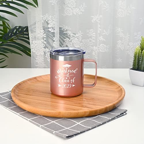 Presentes de graduação do LIFECAPIDO, aula de TI dominada de 2023 caneca de café em aço inoxidável com alça, caneca de café isolada de 12 onças para graduados do ensino médio, mestrado graduados, ouro rosa