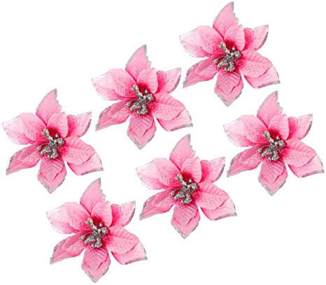 Toyandona 24pcs glitter natal flor poinsettias decorações de árvores de natal ornamentos de natal artesanato pink rosa