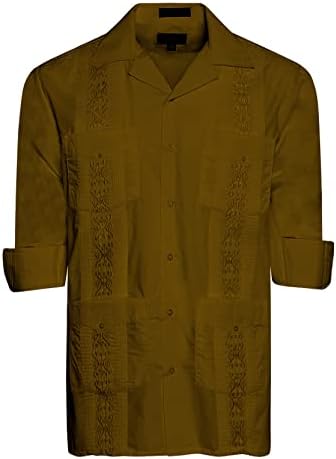 Omegatux masculino Guayabera Camisas de Manga Longa Casal Cigarro Casual Casual Casual