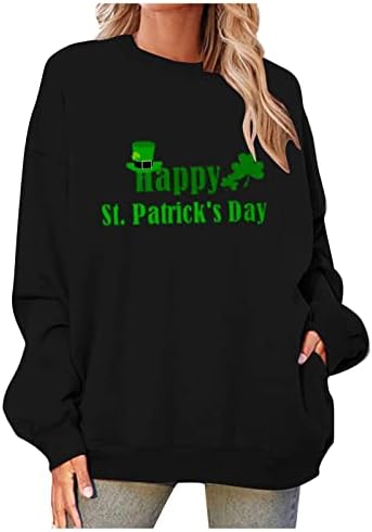 Nokmopo pega camisa de moletom feminino feminino de St. Patrick Day Prind Round Drop Blouse de manga longa de mangas