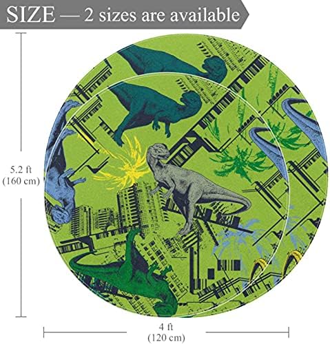 LLNSUPPLY GRANDE TAMANHO DE 5 ft Round Kids Area Ranta de área de dinossauro Ranta de viveiro verde Pad no não deslizamento Infro