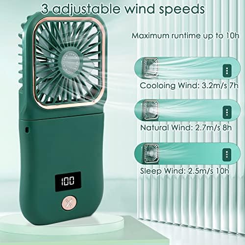 Mini ventilador portátil, ventilador operado por bateria de 3000mAh, 3 velocidades de ventilador recarregável, suporte de telefone