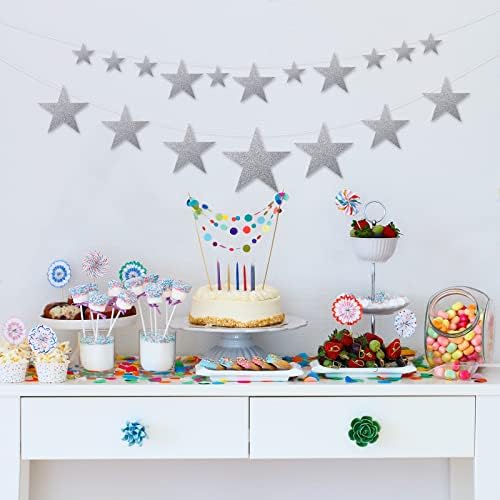 Estrelas de estrela prateada estrelado Cutouts Silver Glitter Star Fardboard com corda de nylon para decorações de festa prateada chá