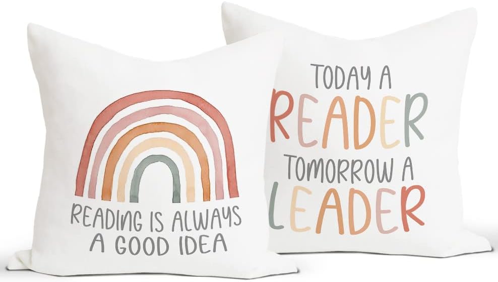 A leitura é sempre uma boa ideia Boho Rainbow Throw Pillow Capas Decoram o quarto da sala de aula da sala de aula de sala de aula,