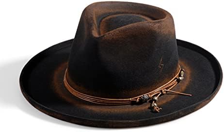 Chapéus de fedora abrangentes da aba vintage para homens de lã Felt Panama Rancher Hat com logotipo de raios angustiado/queimado
