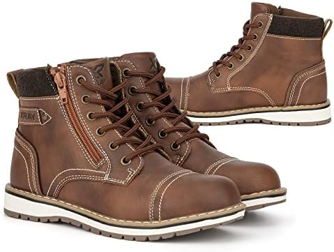 X Footwear Fashion Fashion Classic Lace Up Combate Faux Leather High-Top Chukka Boots com guia Pull, Cap-toe, plataforma de