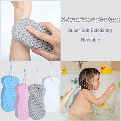 4Pack Ultra Bath Body Body Sponge, Removedor de pele morto de esfoliante respiratória, esponja de banho esfoliante super macia