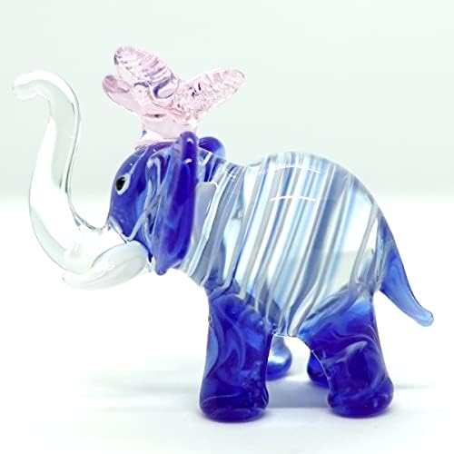 Sansukjai elefante minúsculo figuras de miniatura animais de vidro soprado de vidro colecionável Decorar, tronco para cima