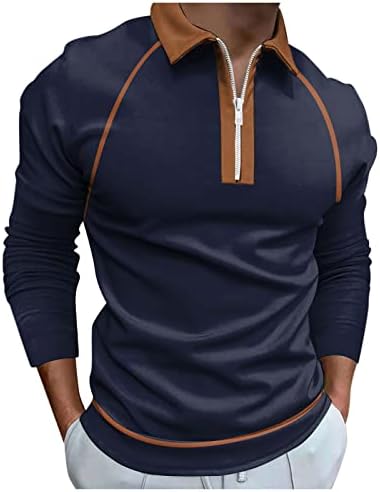 WOCACHI 2022 Mens camisas de pólo de manga comprida 1/4 zíper para o pescoço tampo de golfe listrado