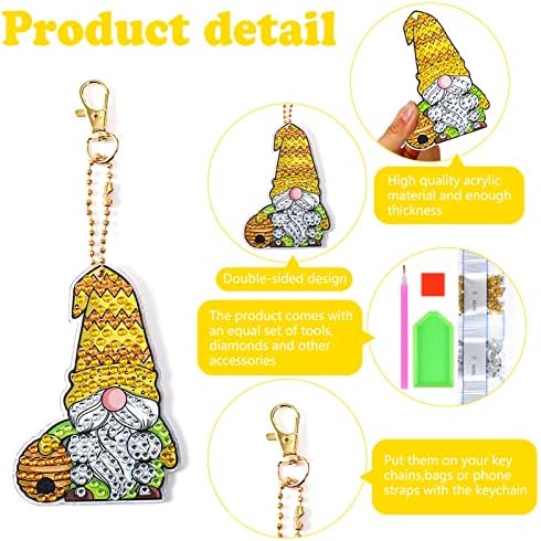 Gnomos de girassol de 5 pacote Gnomos de diamante Kitchain Kits, DIY 5D Drill Full Shape Special Shape