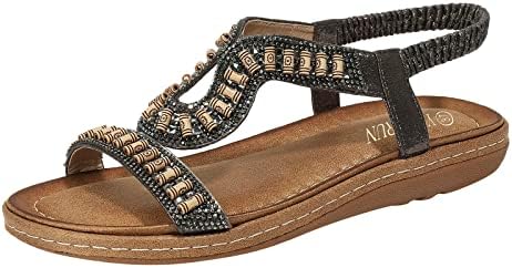 Sandálias de bling waserce brancos sandálias planas de verão boho shinestone vestido sapatos confortáveis ​​de sandálias elásticas