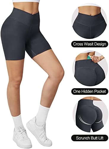 A Agroste Women Women Cross Workout Shorts com bolsos de 5 Scrunch Butt Shorts Booty High Saly Yoga Biker Short