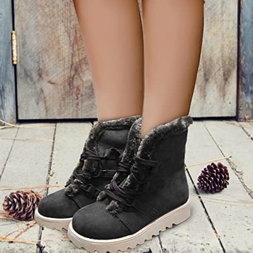 Botas de inverno para mulheres botas planas neve feminino dedo redondo, além de botas de corte alto quentes amarrar