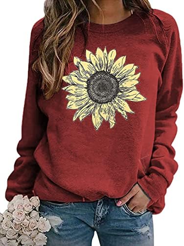 Moletom de girassol Mulheres engraçadas Flores gráficas de manga longa de manga longa Faith Faith Tee Tops Top de camisola de inverno