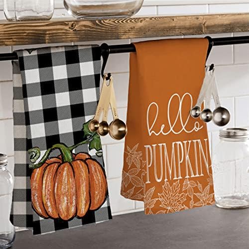 Toalhas de prato de outono para decoração de outono Decoração Aquarela Maple de abóbora Folhas de cozinha Toalhas de cozinha 18x26 polegadas búfalo outono outono Ação