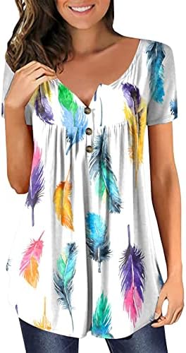 Camisas de algodão de manga comprida para mulheres Tops de moda de verão Botão de manga curta Henley camiseta Tops de ioga