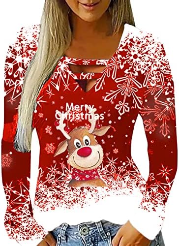Sweater de Natal para mulheres Ano Novo 2023 Funny Crewneck Sweetshirt Hollowed Cryck Snowflake Holiday Top Top