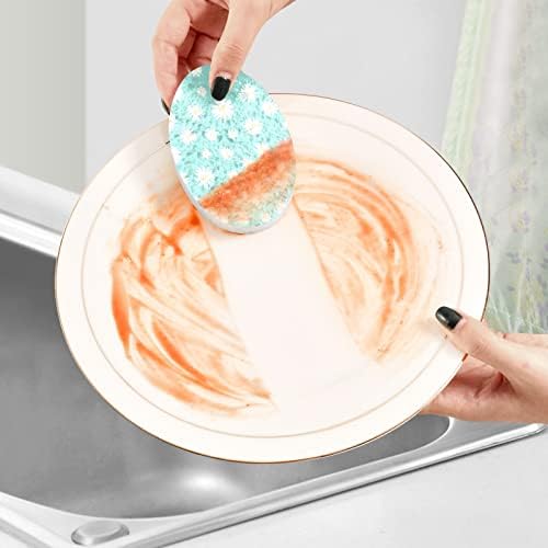 3pcs Scrub esponja lindas margaridas brancas esponja pop-up para limpeza de cozinha banheiro doméstico não arranhor