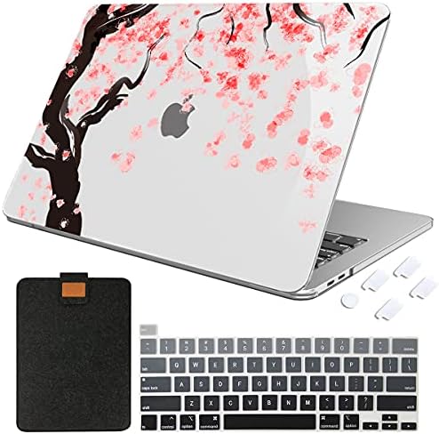 Maittao para MacBook Pro 13 polegadas Caso 2020 Release M1 A2338 A2289 A2251, Proteção de corpo inteiro Plastic Hard Shell Case com laptop Saco de manga e tampa do teclado e pó de poeira, flores de cerejeira