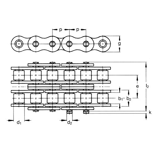 Ametric 80-2 Caixa de 10 pés, aço inoxidável, tipo de rebite, corrente de rolo de fita dupla, inclinação de 1 polegada, 0,62