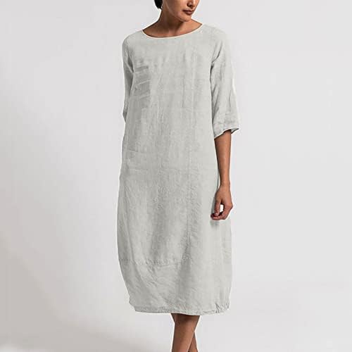Mulheres vestidos midi moda algodão linho de algodão curta curta mid-bef kaftan camisa vestido de camisa império cintura