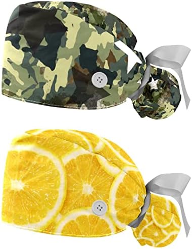 Camouflage estrela chapé de limpeza branca para mulheres Capinho de trabalho comprido com botão com Button & Sweatband