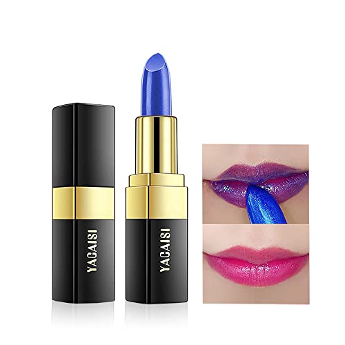 Batom mágico azul yeweian, batom de mudança de cor de brilho, bálsamo de lábios hidratantes naturais Labiales Magicos Lipstick nutritivo