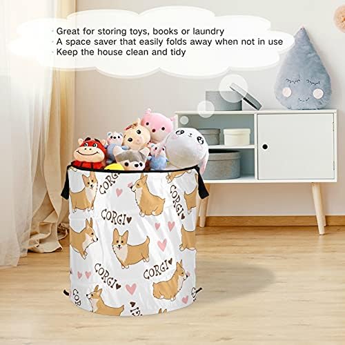 Cartum Cute Corgi Pop Up Up Laundry Horty com tampa Bolsa de lavanderia dobrável de cesta de armazenamento para dormitório banheiro do hotel