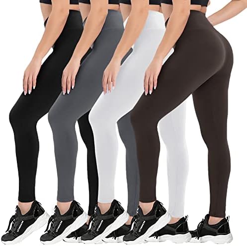 Campsnail 4 Pacote Leggings com bolsos para mulheres - Controle de barragem macia de cintura macia Slimming Black Yoga Workout Running