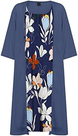 Roupas de 2 peças para mulheres de Cucuham para mulheres de verão impressão casual Chiffon 3/4 MIDI Dress