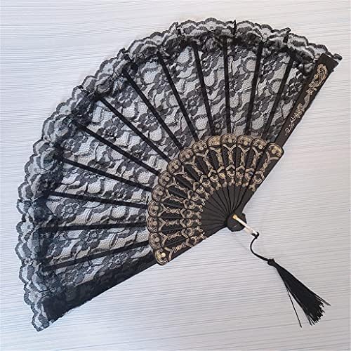 JKUYWX 1PC Rainbow Color Christmas Dance Lace Fan Paving Pacock Pattern dobring Hand Hold Bording Gift Fan