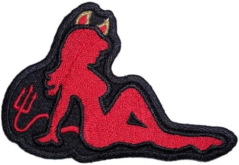 Couro Supremo Sexy Red Devil Girl Lady Rider Bordado Motociclista Patch-Red-Small