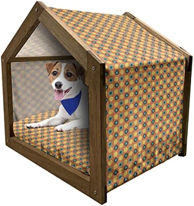 Ambesonne Floral Wooden Pet House, faixas horizontais ornamentadas de milho em fundo tonificado de marfim, canil de cão portátil