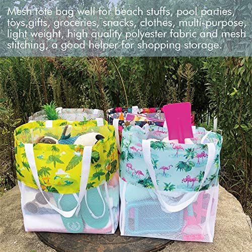 Hsmyank 4pack reutiliza Mesh Mesh Grocery Bag com padrões, versátil para presentes, praia, compras, natação, lavanderia