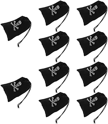 Magiclulu Stencils reutilizáveis ​​10pcs Halloween Black Pirate Pirate Saco de batata-lata Pirata Sacos de tratamento de halloween Pirate-tipstring Halloween com cordão para crianças
