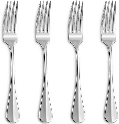 Keawell Anne Dinner Fork, conjunto de 4, 18/10 Fork de aço inoxidável, espelho polido, lava -louças seguro, prata