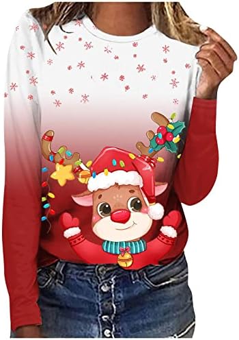 Tops de outono para mulheres 2022 Trendy O-pescoço Feliz Natal T camisetas Modern plus size ginásio engraçado