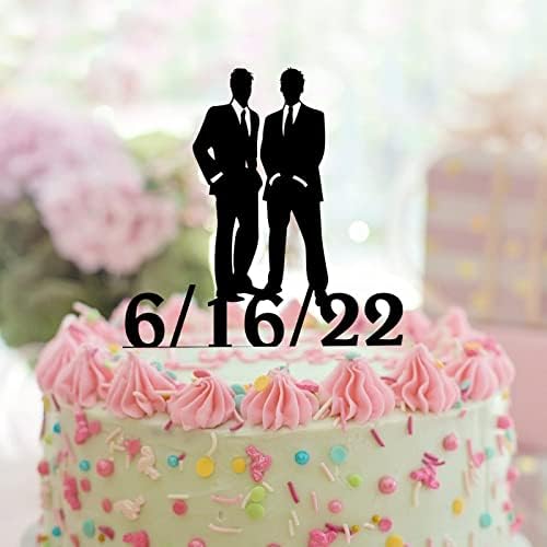 Sr. e Sr. Silhouette Cake Topper Gay Two Men Men 元素 Silhueta Love Two Mens Decorações de Casamento Personalizar Nome Estro